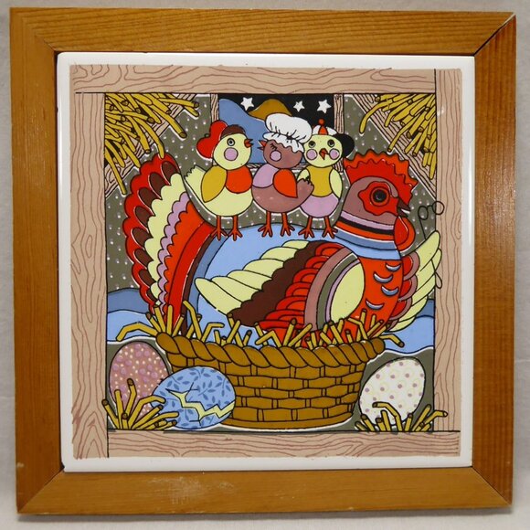 3 Vintage Gailstyn Sutton Whimsical Kitchen 6" Tile Trivets Cow Dog Chicken - Picture 9 of 13